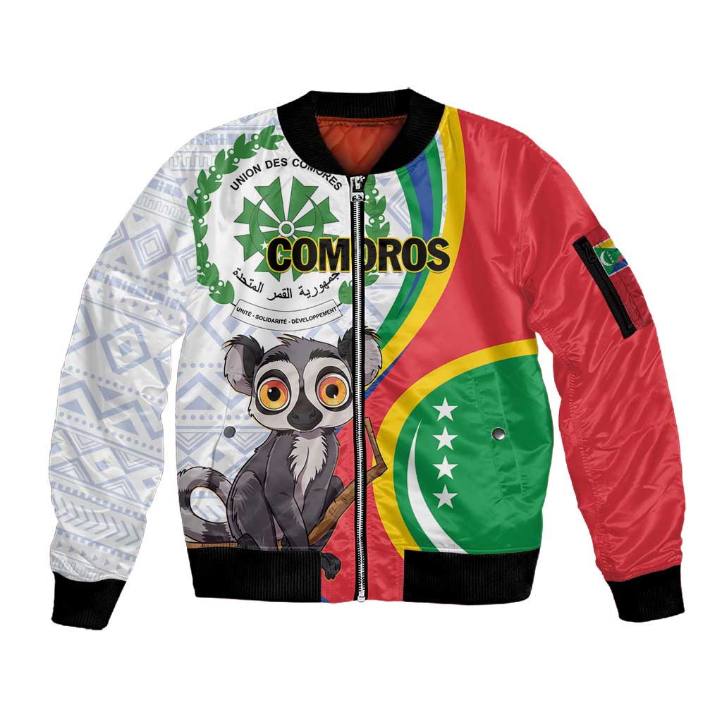 Comoros Sleeve Zip Bomber Jacket 1975 Komori Mongoose Lemur African Pattern