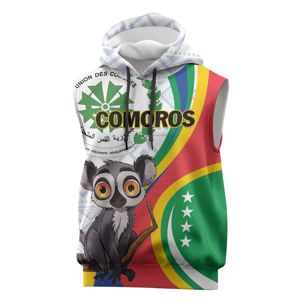 Comoros Sleeveless Hoodie 1975 Komori Mongoose Lemur African Pattern - African Pride
