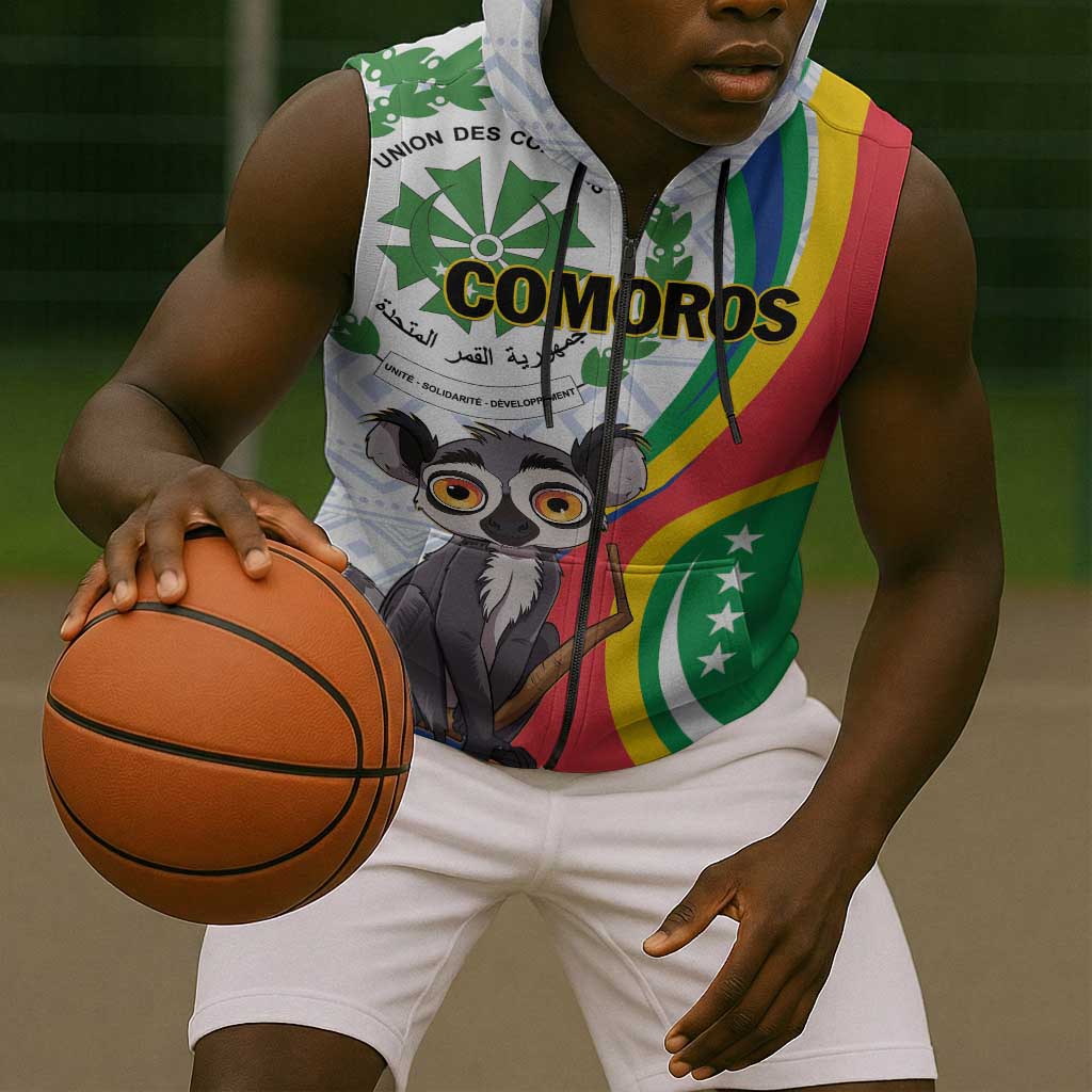Comoros Sleeveless Zip Hoodie 1975 Komori Mongoose Lemur African Pattern - African Pride
