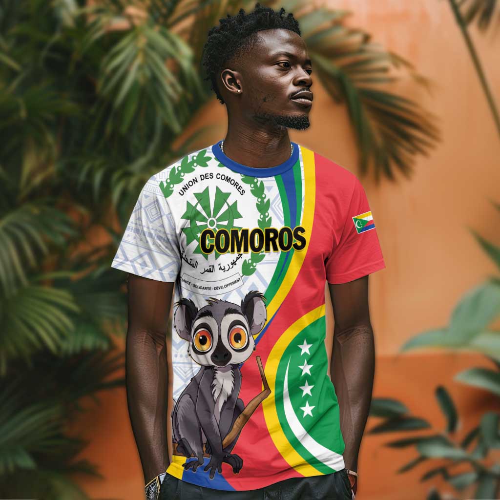 Comoros T shirt 1975 Komori Mongoose Lemur African Pattern
