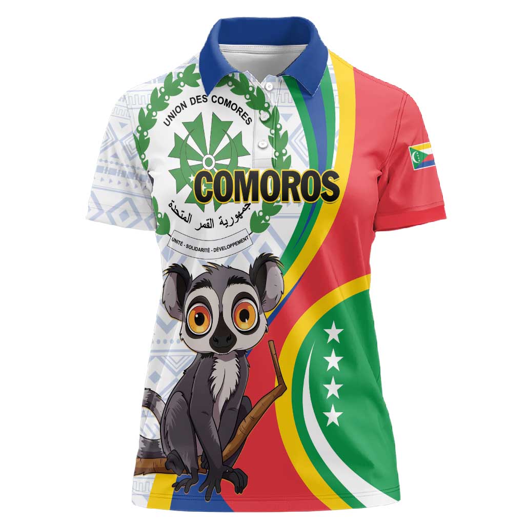 Comoros Women Polo Shirt 1975 Komori Mongoose Lemur African Pattern