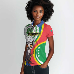 Comoros Women Polo Shirt 1975 Komori Mongoose Lemur African Pattern