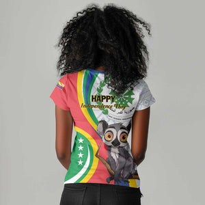 Comoros Women V-Neck T-Shirt 1975 Komori Mongoose Lemur African Pattern