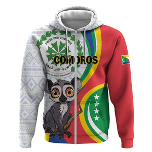 Comoros Zip Hoodie 1975 Komori Mongoose Lemur African Pattern