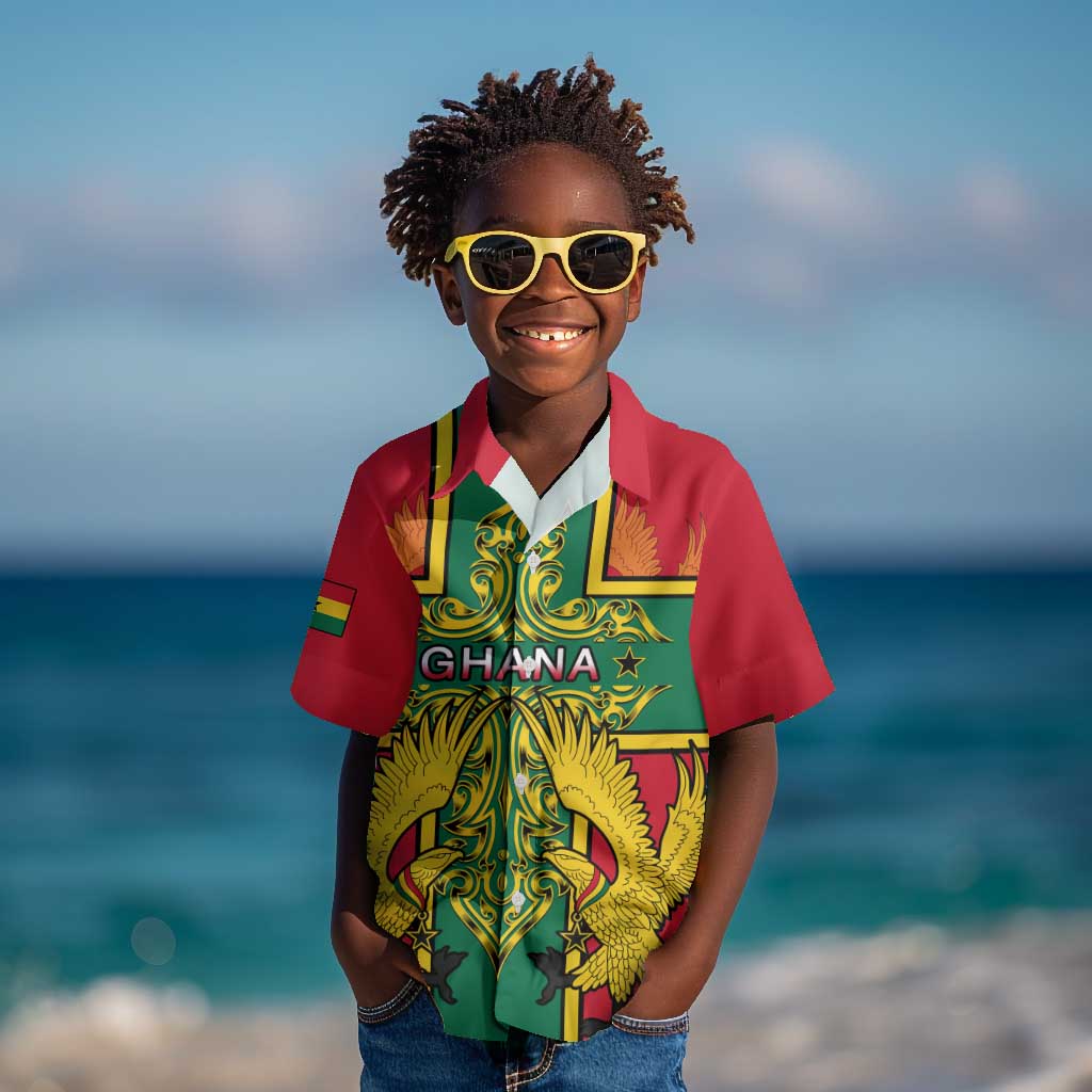 Custom Ghana Kid Hawaiian Shirt with Cross of Saint George and Tawny Eagles