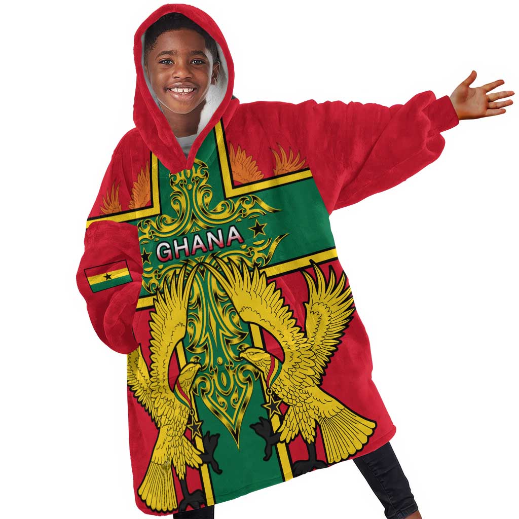 Custom Ghana KId Wearable Blanket Hoodie with Cross of Saint George and Tawny Eagles