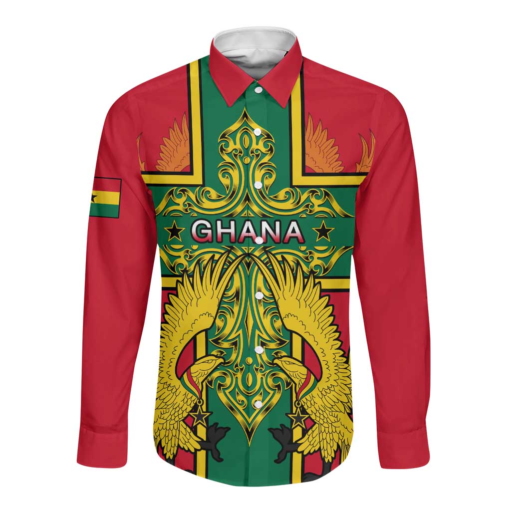 Custom Ghana Long Sleeve Button Shirt with Cross of Saint George and Tawny Eagles