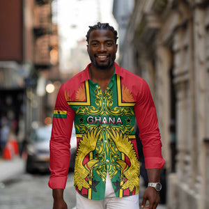 Custom Ghana Long Sleeve Button Shirt with Cross of Saint George and Tawny Eagles