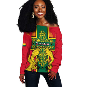 Custom Ghana Off Shoulder Sweater with Cross of Saint George and Tawny Eagles