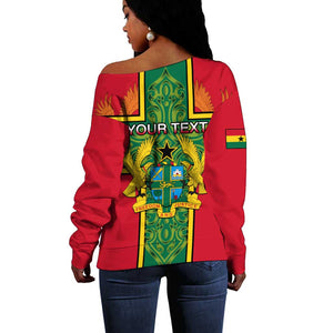 Custom Ghana Off Shoulder Sweater with Cross of Saint George and Tawny Eagles