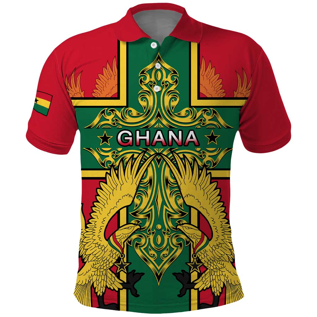 Custom Ghana Polo Shirt with Cross of Saint George and Tawny Eagles