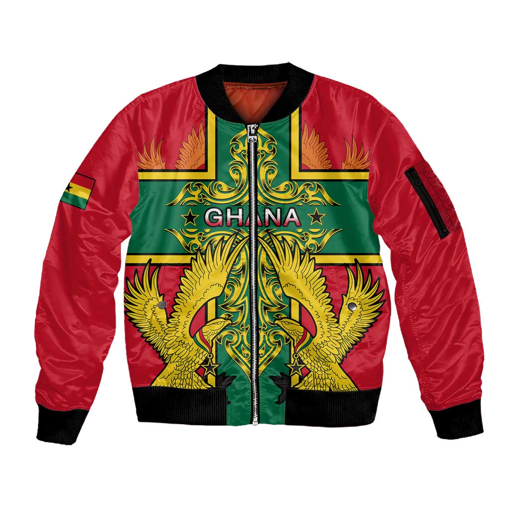 Custom Ghana Sleeve Zip Bomber Jacket with Cross of Saint George and Tawny Eagles