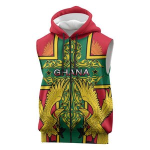 Custom Ghana Sleeveless Zip Hoodie with Cross of Saint George and Tawny Eagles - African Pride