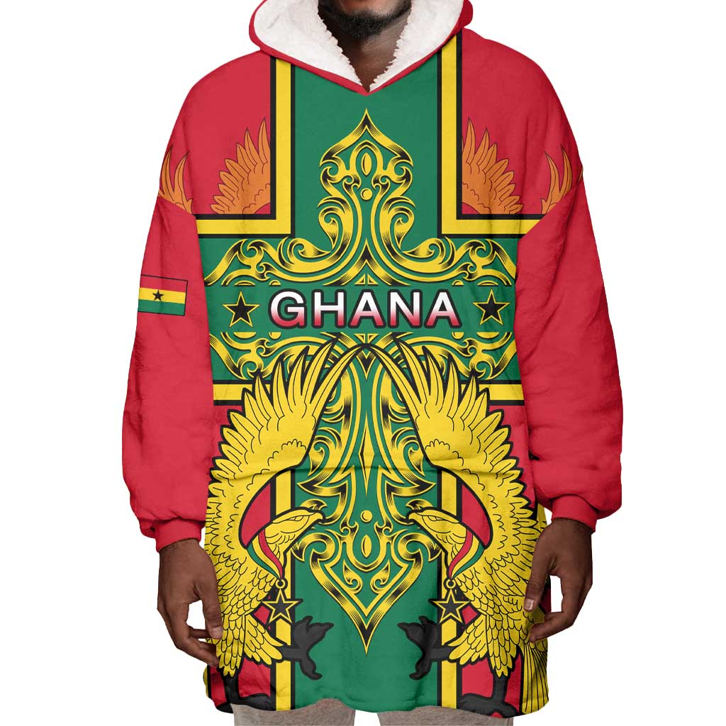 Custom Ghana Wearable Blanket Hoodie with Cross of Saint George and Tawny Eagles