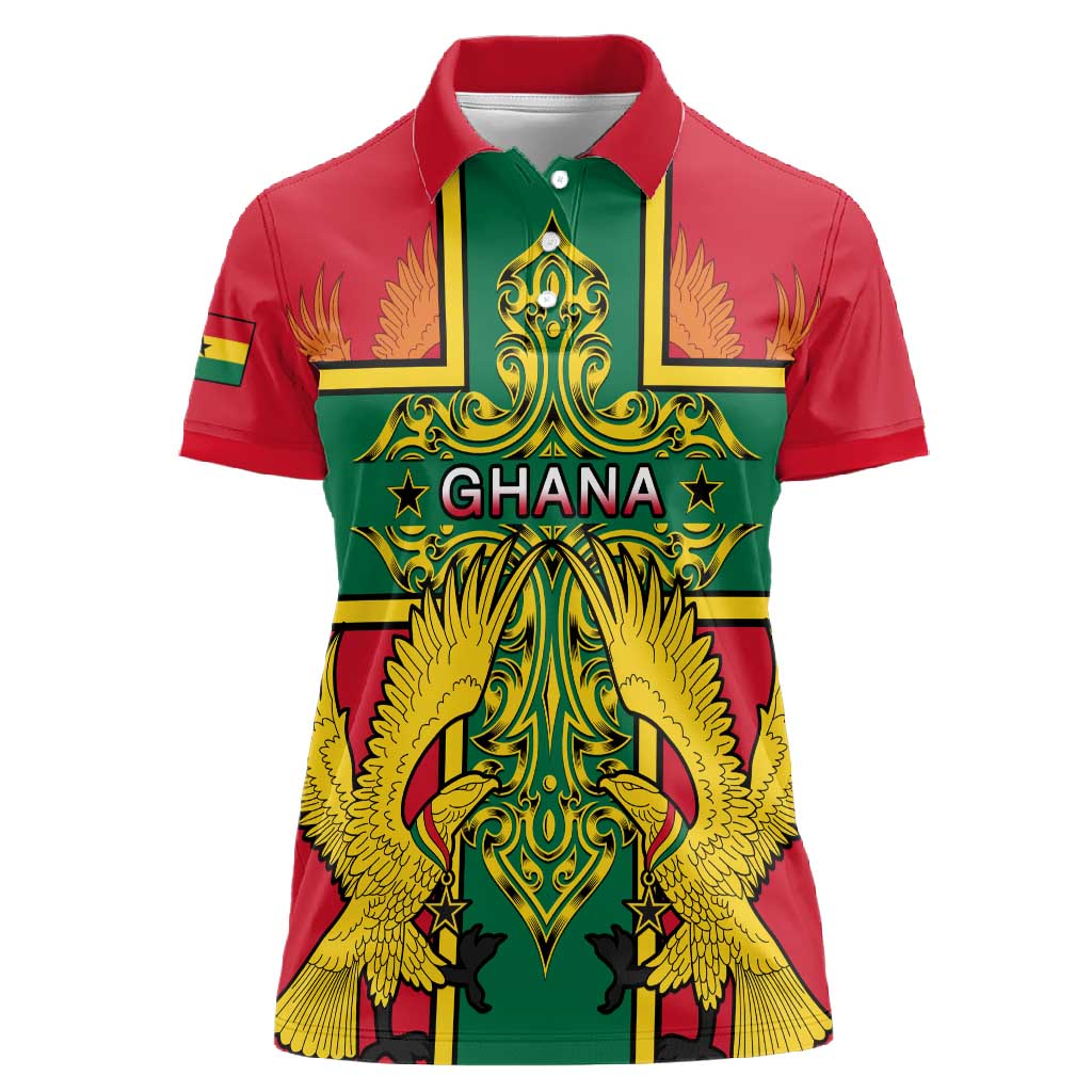 Custom Ghana Women Polo Shirt with Cross of Saint George and Tawny Eagles