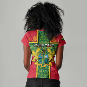 Custom Ghana Women V-Neck T-Shirt with Cross of Saint George and Tawny Eagles