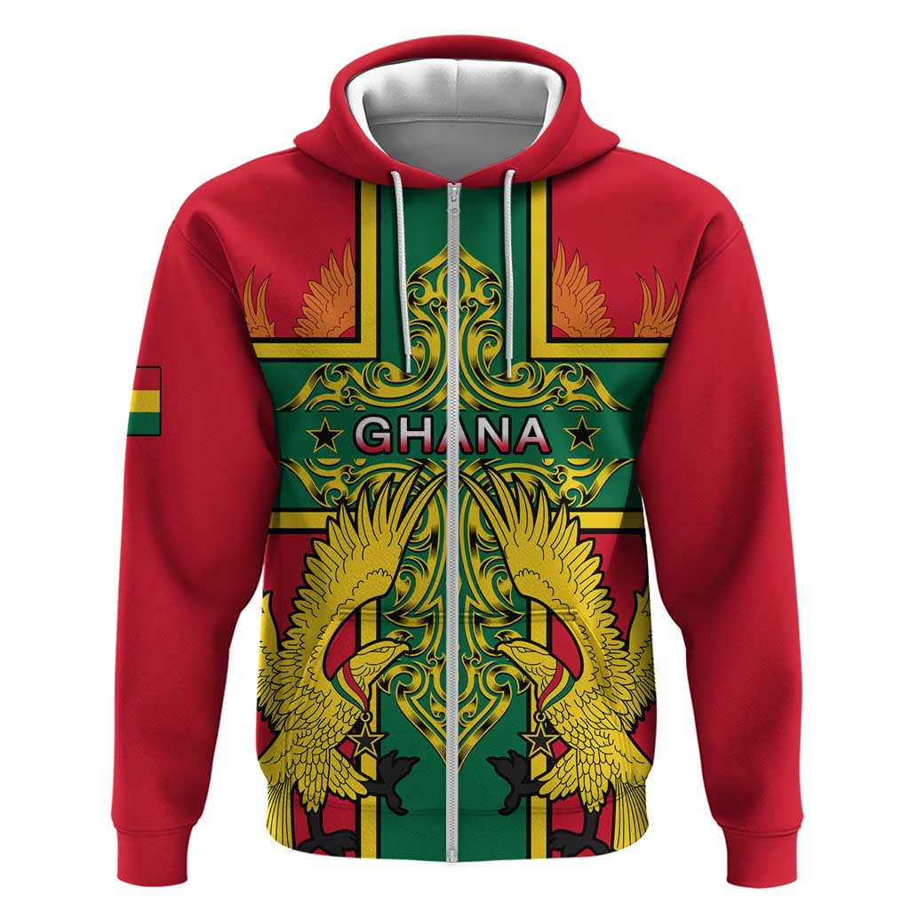 Custom Ghana Zip Hoodie with Cross of Saint George and Tawny Eagles