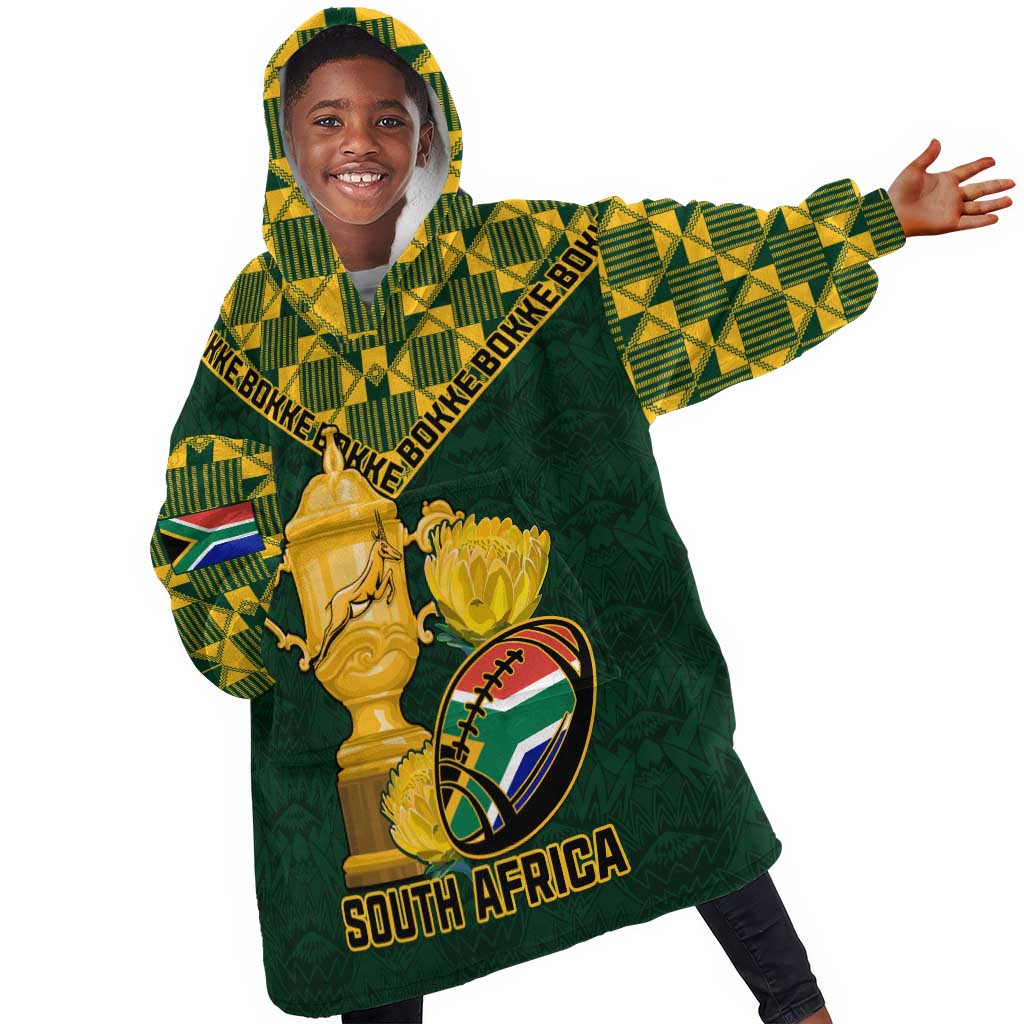 Custom South Africa Rugby KId Wearable Blanket Hoodie - Go Bokke Champion, World Cup