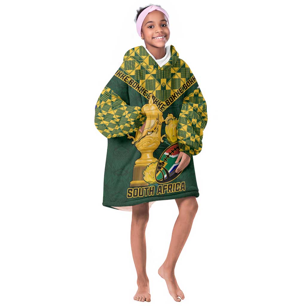 Custom South Africa Rugby KId Wearable Blanket Hoodie - Go Bokke Champion, World Cup