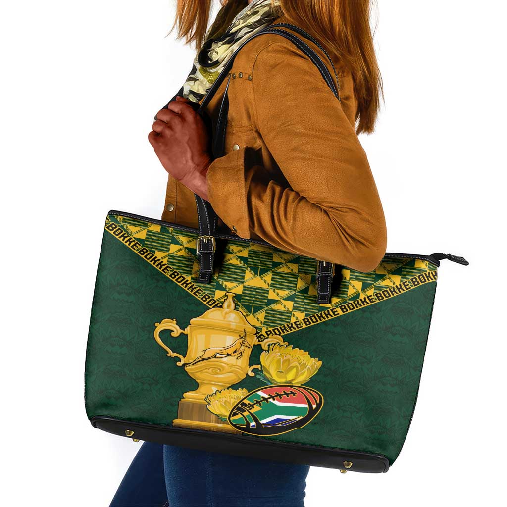 South Africa Rugby Leather Tote Bag - Go Bokke Champion, World Cup