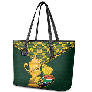 South Africa Rugby Leather Tote Bag - Go Bokke Champion, World Cup