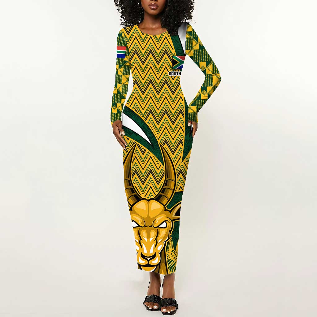 Custom South Africa Rugby Long Sleeve Bodycon Dress - Go Bokke Champion, World Cup