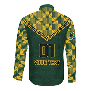 Custom South Africa Rugby Long Sleeve Button Shirt - Go Bokke Champion, World Cup