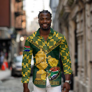 Custom South Africa Rugby Long Sleeve Button Shirt - Go Bokke Champion, World Cup