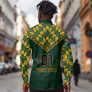 Custom South Africa Rugby Long Sleeve Button Shirt - Go Bokke Champion, World Cup