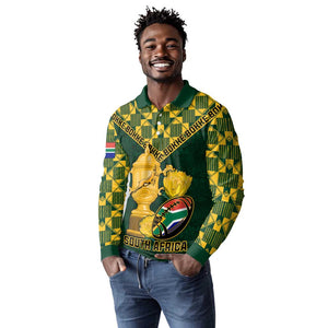 Custom South Africa Rugby Long Sleeve Polo Shirt - Go Bokke Champion, World Cup