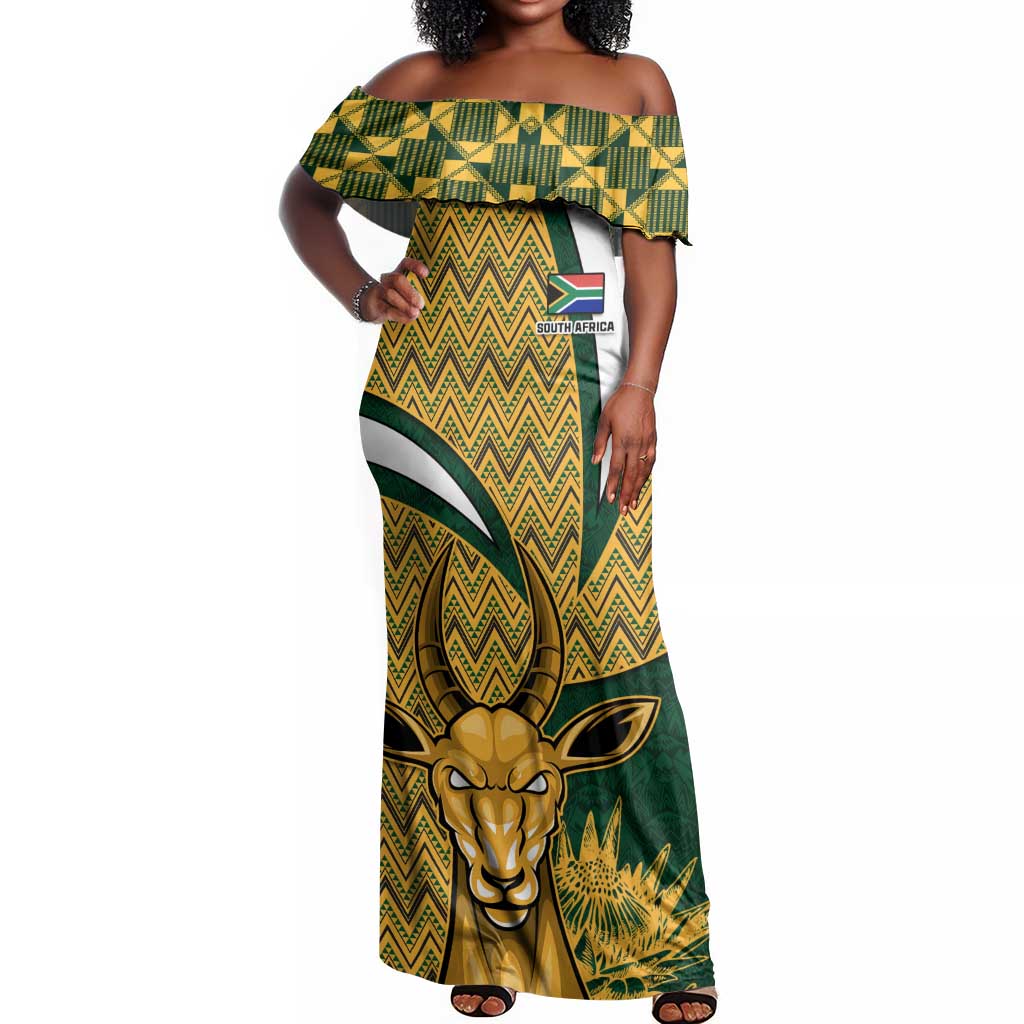 Custom South Africa Rugby Off Shoulder Maxi Dress - Go Bokke Champion, World Cup