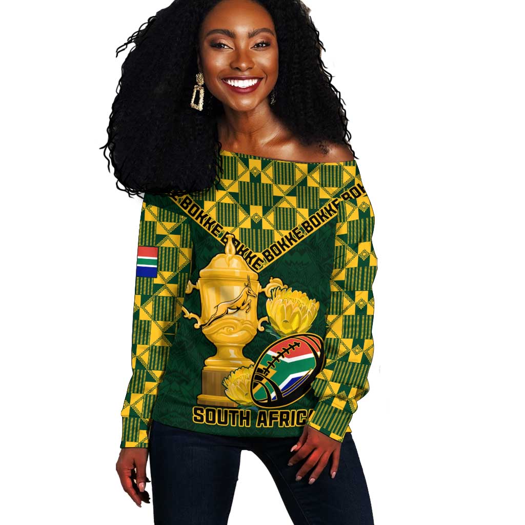 Custom South Africa Rugby Off Shoulder Sweater - Go Bokke Champion, World Cup