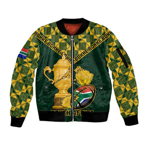 Custom South Africa Rugby Sleeve Zip Bomber Jacket - Go Bokke Champion, World Cup