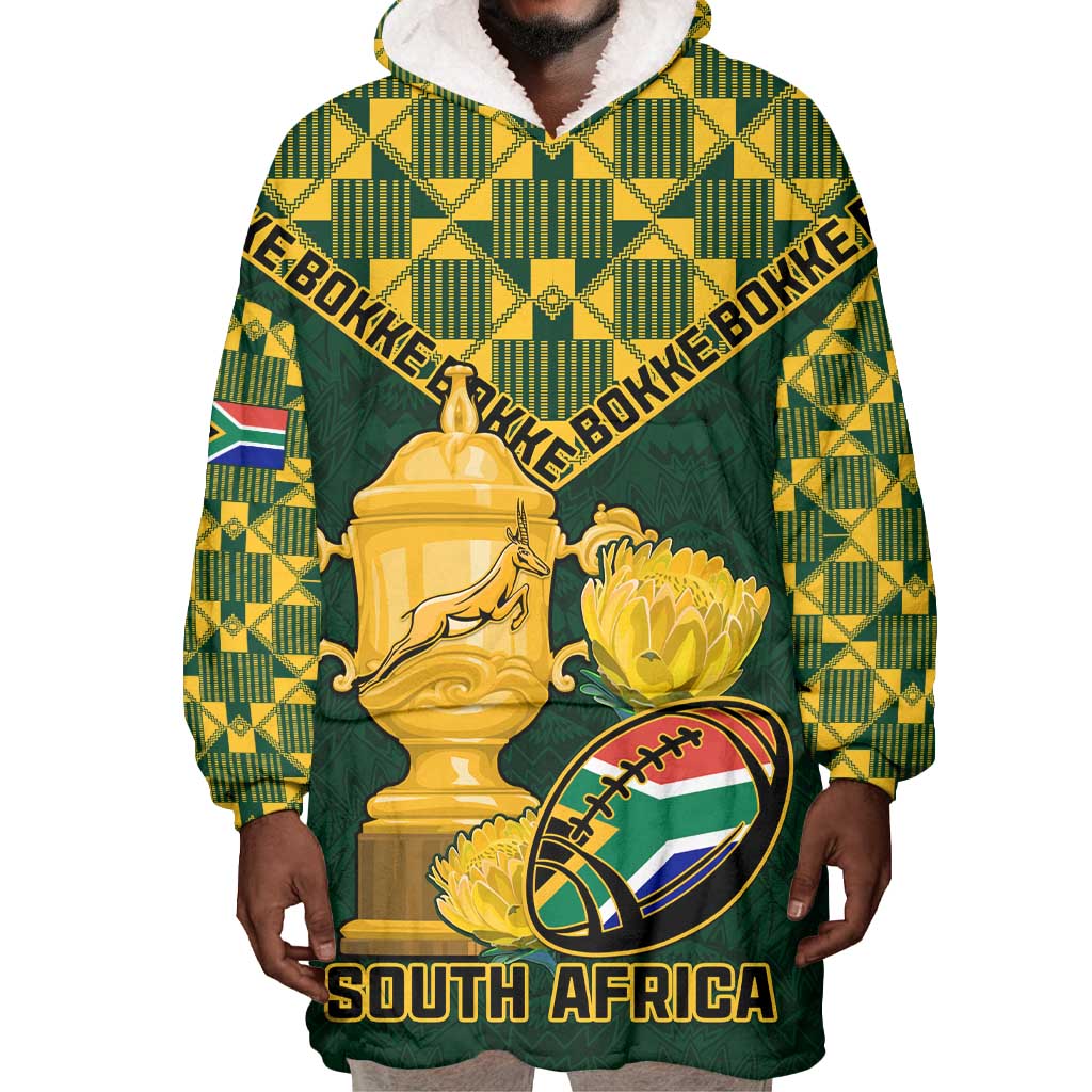 Custom South Africa Rugby Wearable Blanket Hoodie - Go Bokke Champion, World Cup