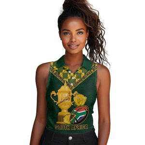 Custom South Africa Rugby Women Sleeveless Polo Shirt - Go Bokke Champion, World Cup