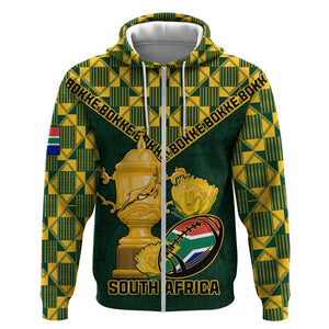 Custom South Africa Rugby Zip Hoodie - Go Bokke Champion, World Cup