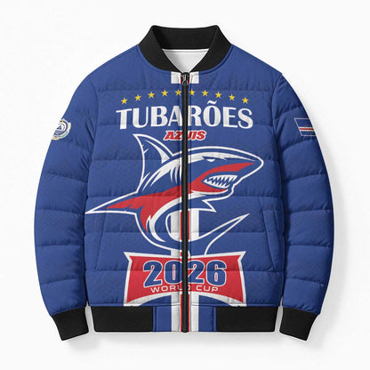 Custom Cape Verde 2026 Football Bomber Puffer Jacket Blue Sharks WC Debut