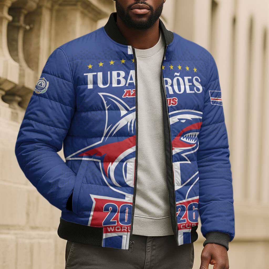 Custom Cape Verde 2026 Football Bomber Puffer Jacket Blue Sharks WC Debut