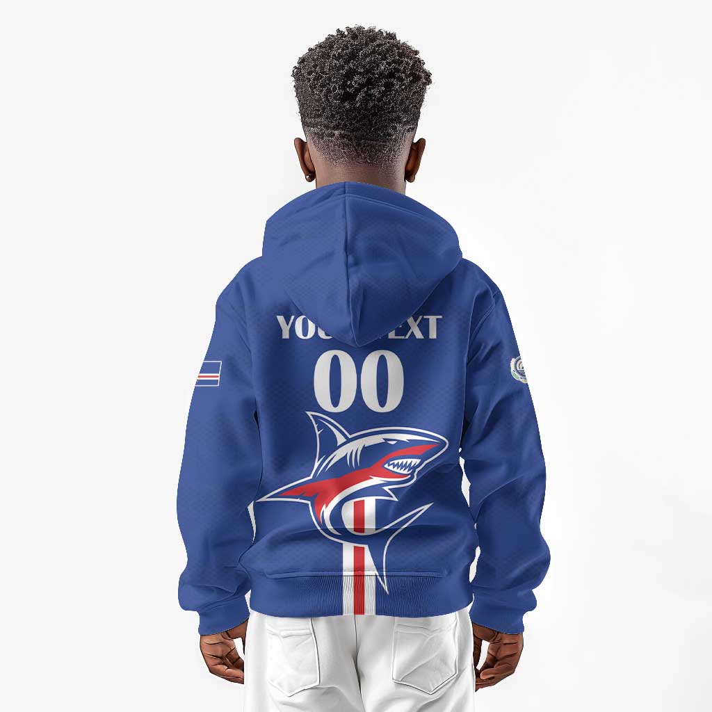 Custom Cape Verde 2026 Football Kid Hoodie Blue Sharks WC Debut - African Pride