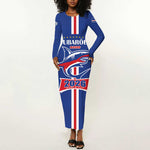 Custom Cape Verde 2026 Football Long Sleeve Bodycon Dress Blue Sharks WC Debut - African Pride