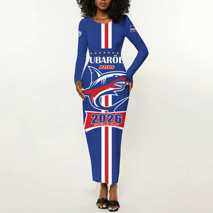 Custom Cape Verde 2026 Football Long Sleeve Bodycon Dress Blue Sharks WC Debut - African Pride