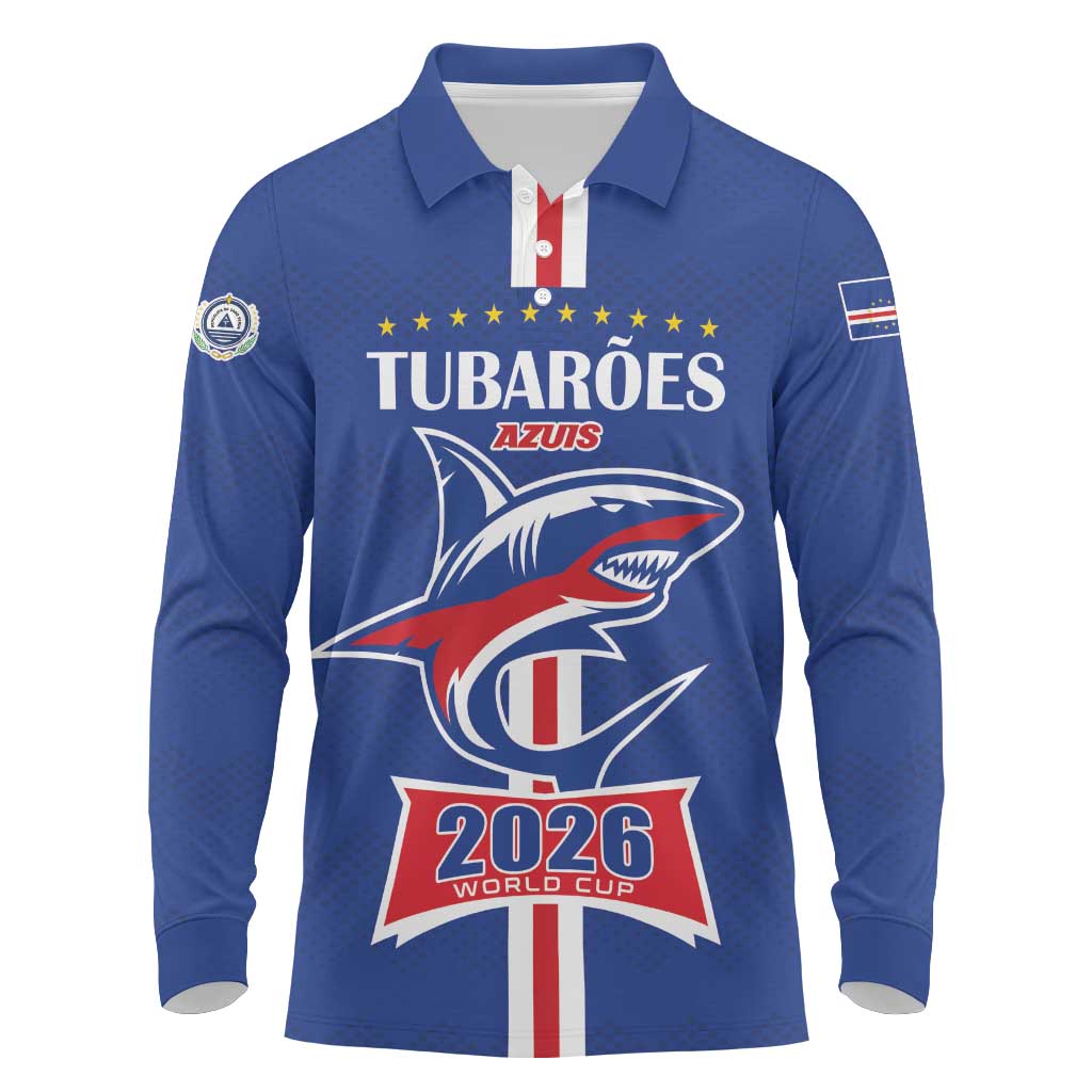 Custom Cape Verde 2026 Football Long Sleeve Polo Shirt Blue Sharks WC Debut - African Pride