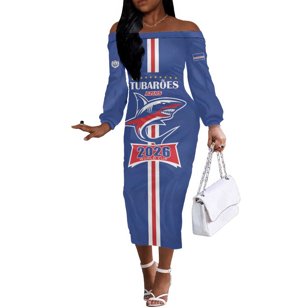 Custom Cape Verde 2026 Football Off The Shoulder Long Sleeve Dress Blue Sharks WC Debut - African Pride