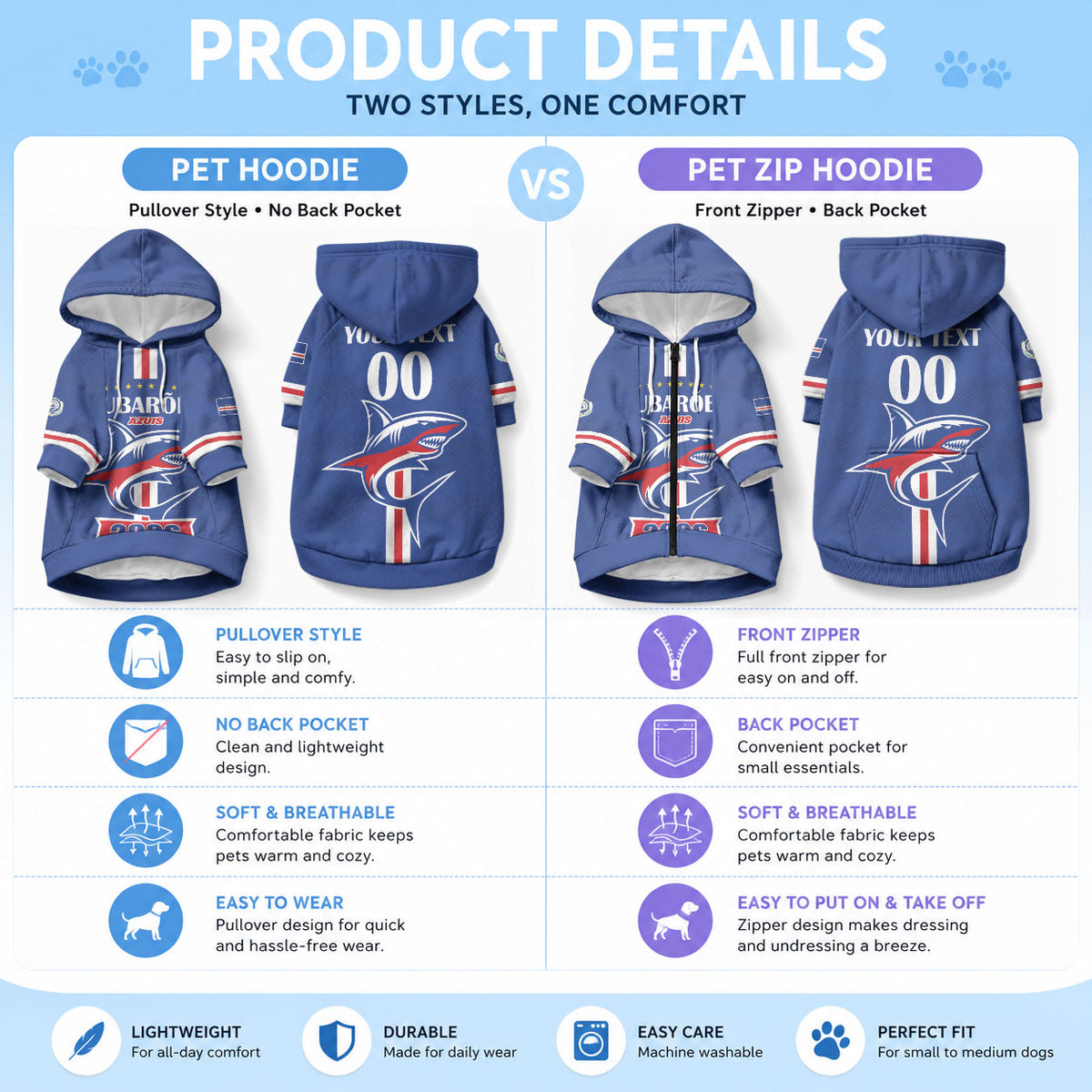 Custom Cape Verde 2026 Football Pet Hoodie Blue Sharks WC Debut