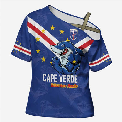 Custom Cape Verde Football Cross Shoulder Shirt Tubaroes Azuis Make History