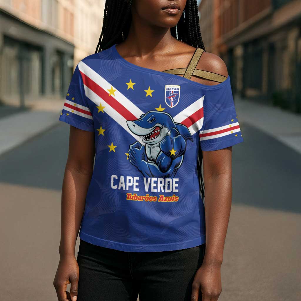 Custom Cape Verde Football Cross Shoulder Shirt Tubaroes Azuis Make History