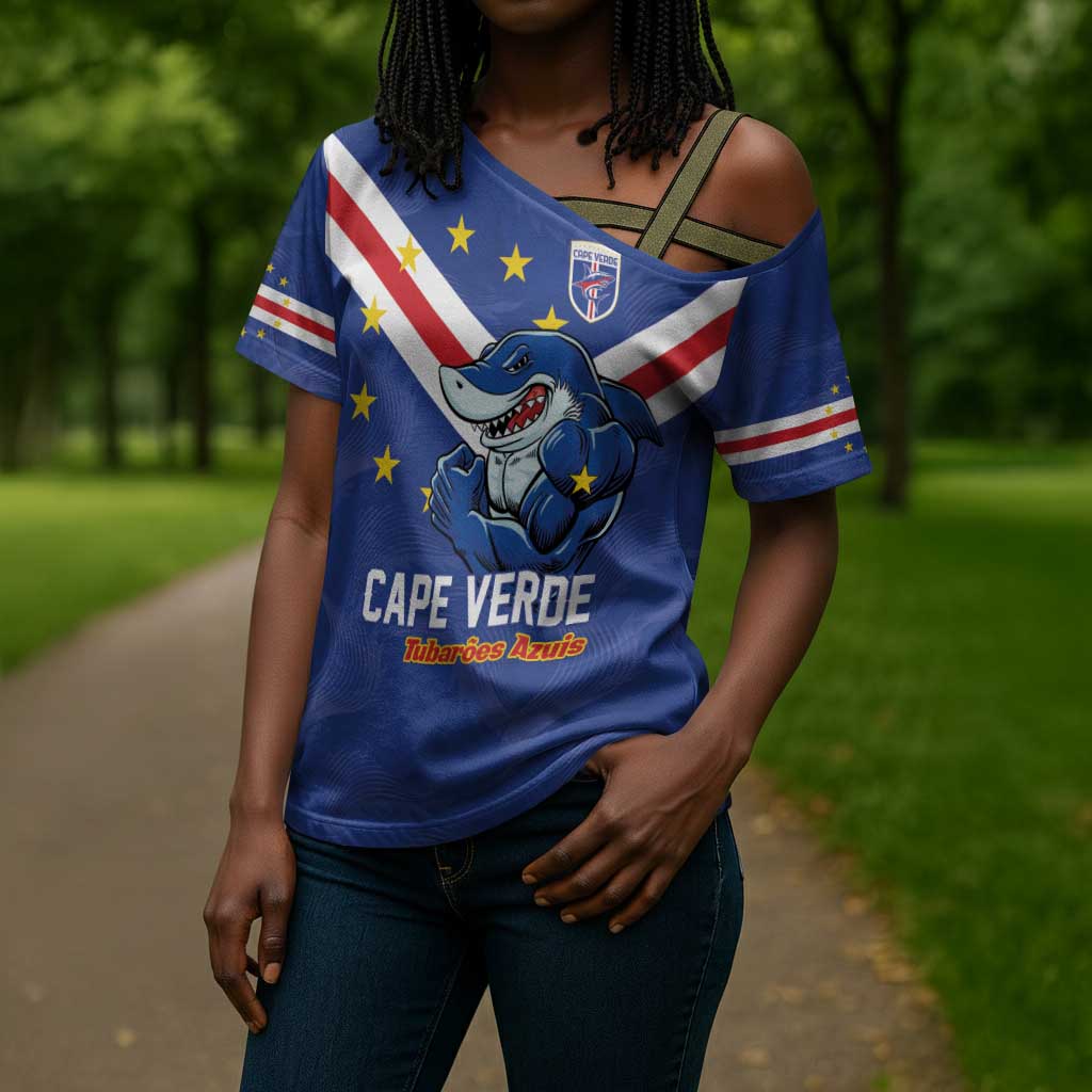 Custom Cape Verde Football Cross Shoulder Shirt Tubaroes Azuis Make History