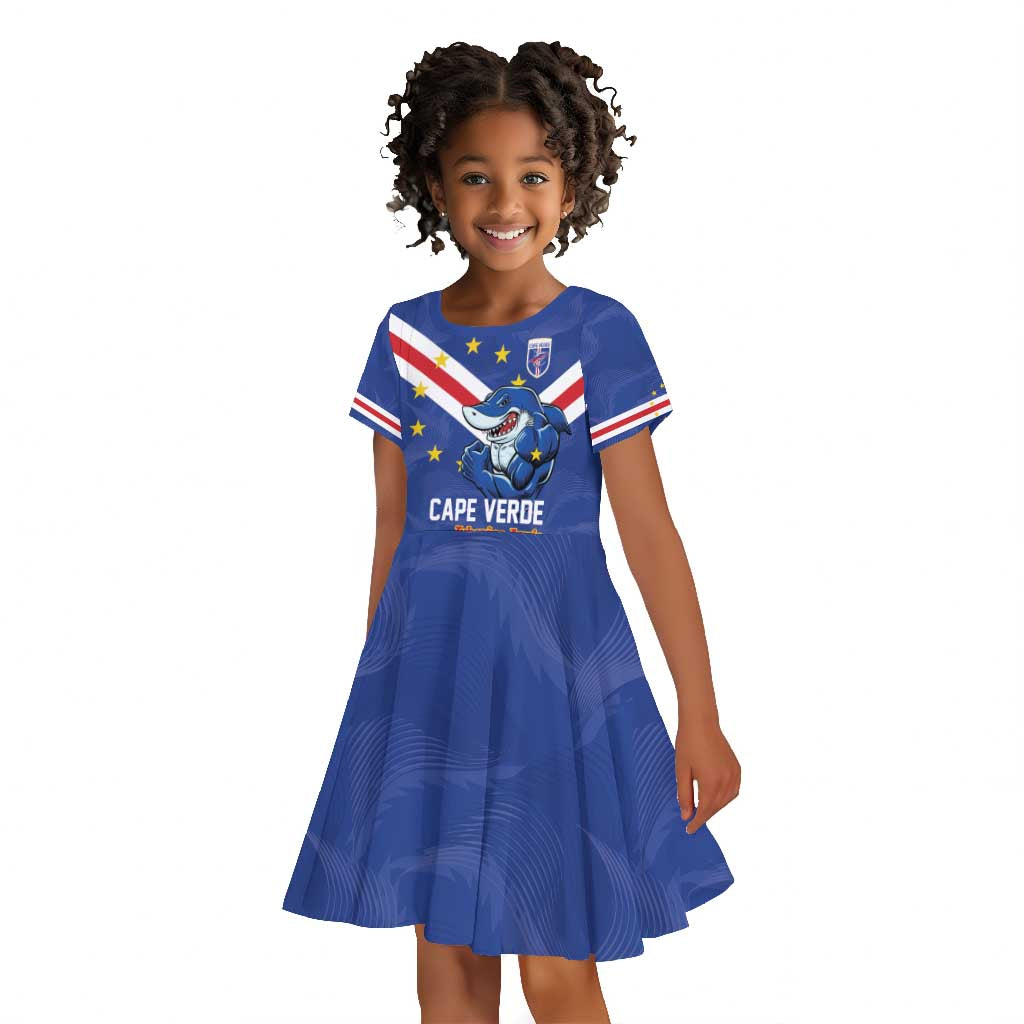 Custom Cape Verde Football Kid Short Sleeve Dress Tubaroes Azuis Make History - African Pride