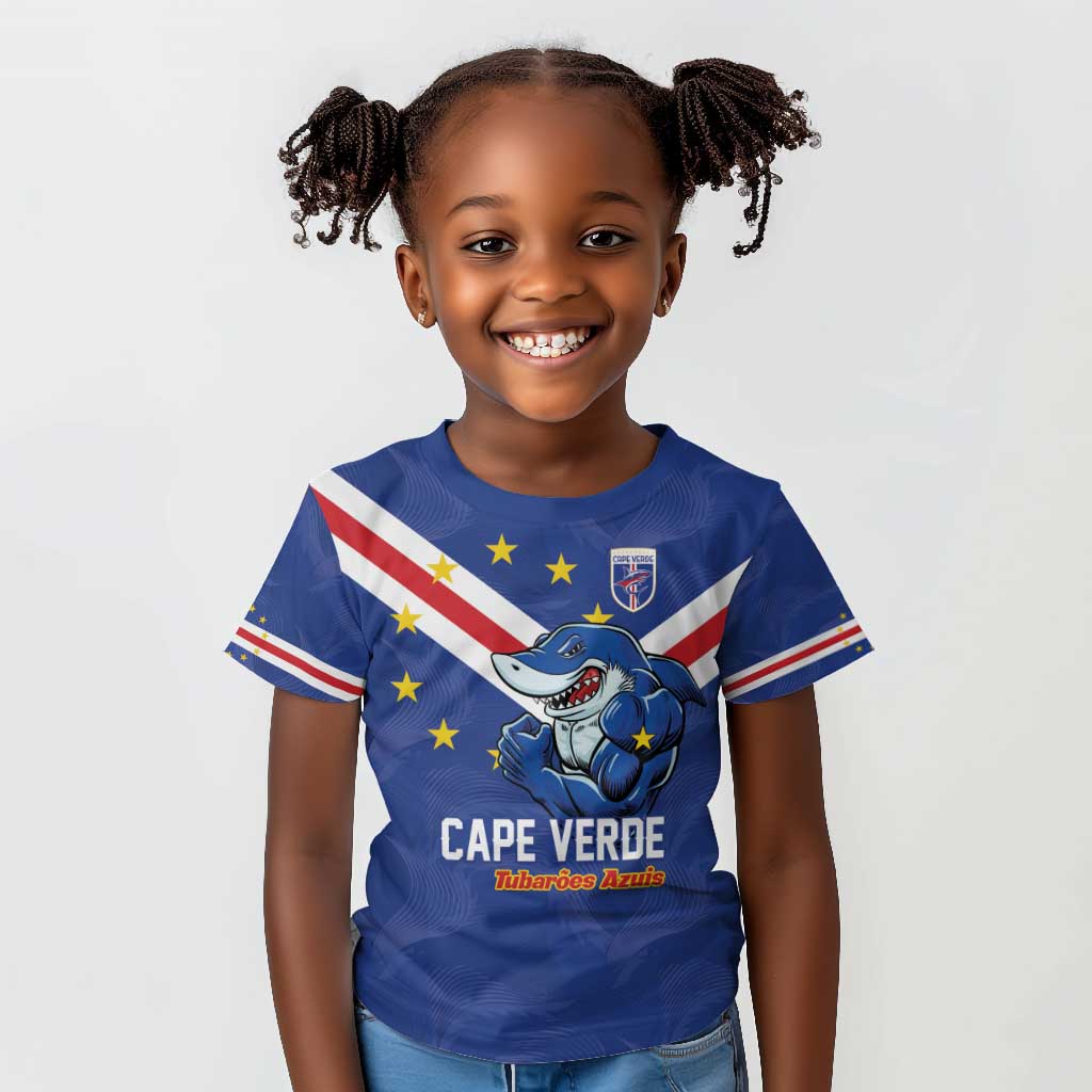 Custom Cape Verde Football Kid T shirt Tubaroes Azuis Make History - African Pride