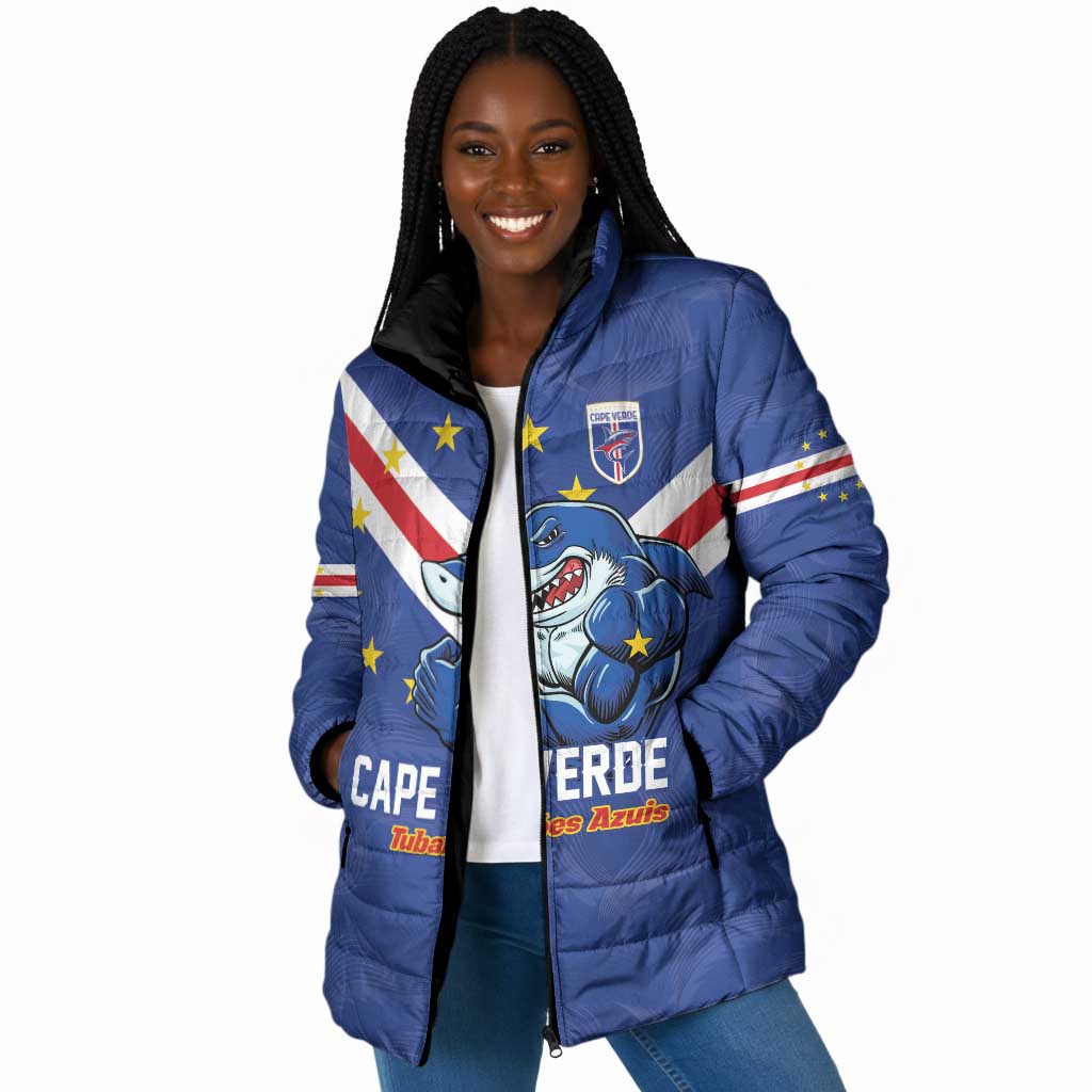 Custom Cape Verde Football Padded Jacket Tubaroes Azuis Make History